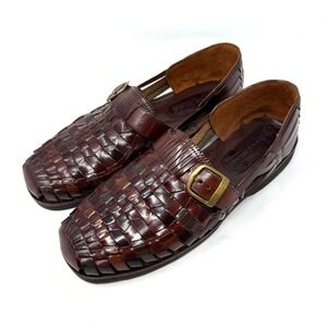 Stacy Adams Men's Brown Leather Woven Fisherman Sandals Buckle Closure